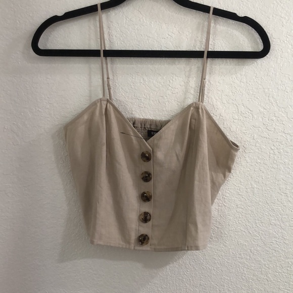 Express Linen Crop Top w/ Buttons - Picture 1 of 3